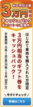 秋の特別企画 はじめての購入で３万円キャッシュバックキャンペーン実施中！