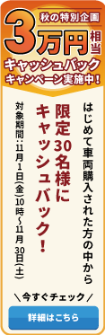 秋の特別企画 はじめての購入で３万円キャッシュバックキャンペーン実施中！